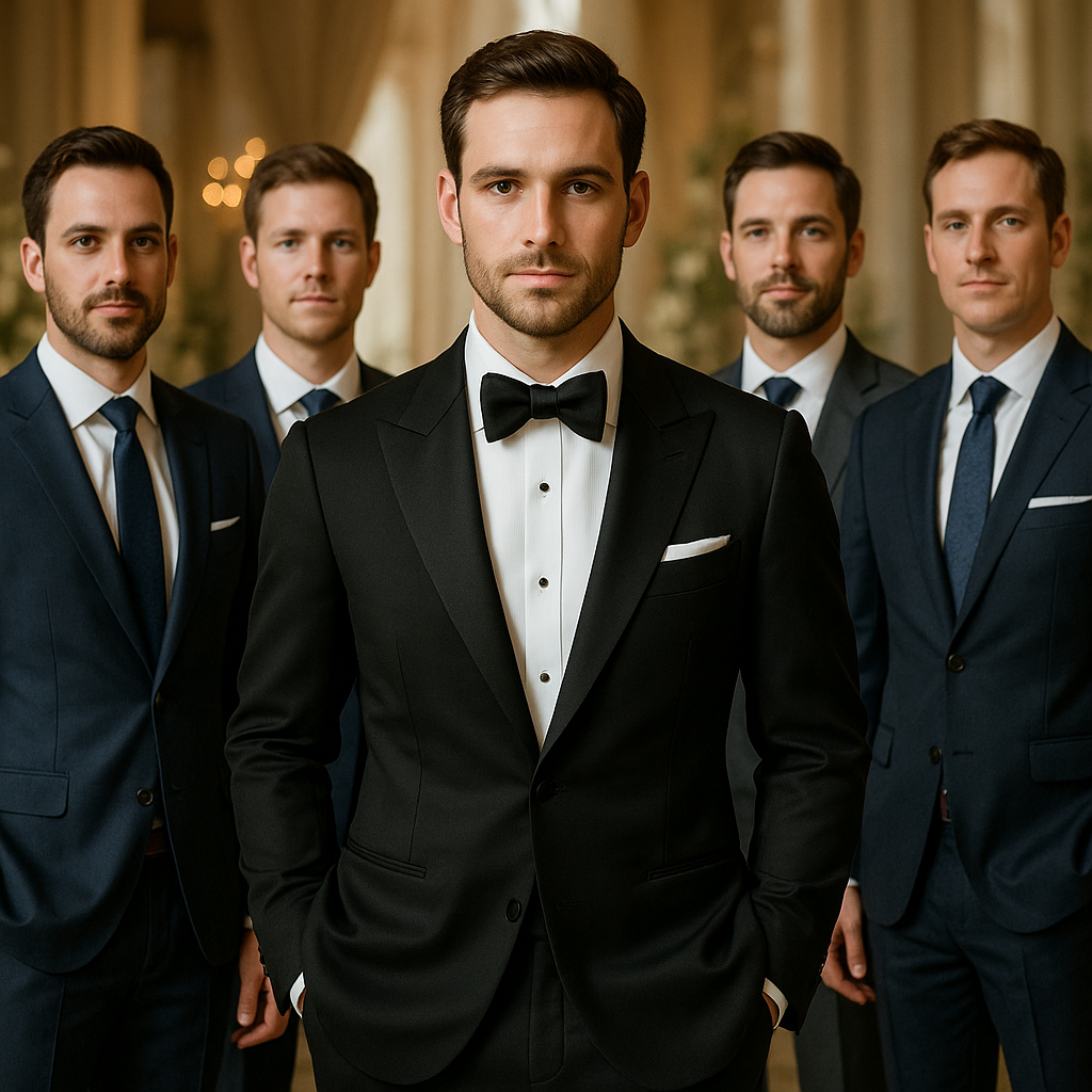 Choosing Groomsmen Suits to Match Your Wedding Black Tuxedo